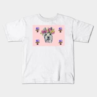 Llama with Viola Flowers Kids T-Shirt